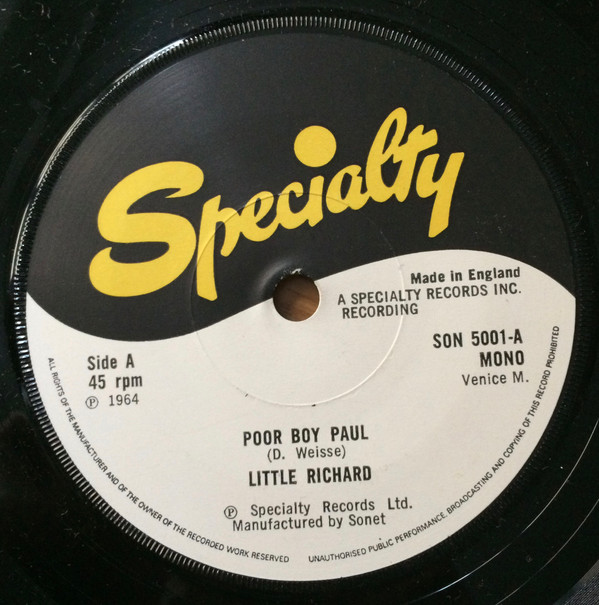 Cover Little Richard - Poor Boy Paul / Wonderin' (7, Single, Yel) Schallplatten Ankauf