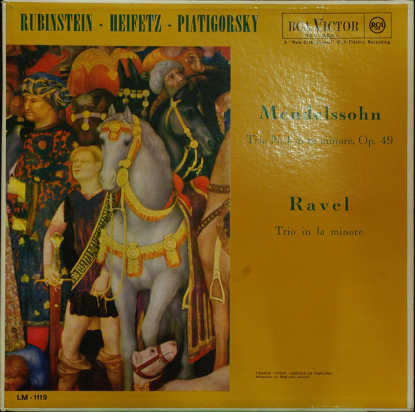 Cover Rubinstein* - Heifetz* - Piatigorsky* / Mendelssohn* - Ravel* - Trio N. 1 In Re Minore, Op. 49 / Trio In la Minore (LP, Album, Mono) Schallplatten Ankauf