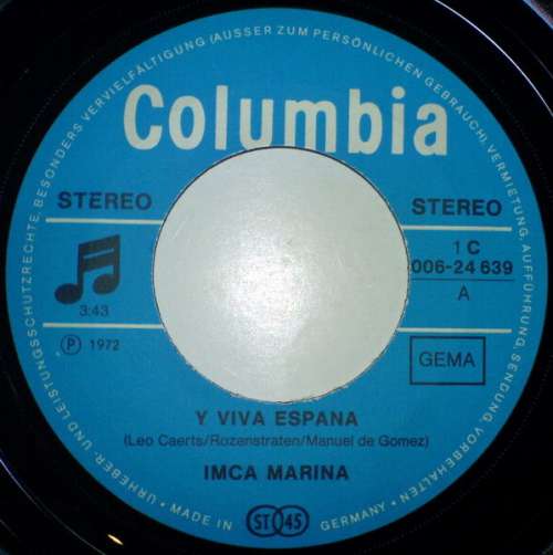 Cover Imca Marina - Y Viva España (7, Single) Schallplatten Ankauf