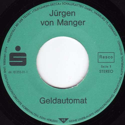 Cover Jürgen Von Manger - Geldautomat (7, Single, Gat) Schallplatten Ankauf