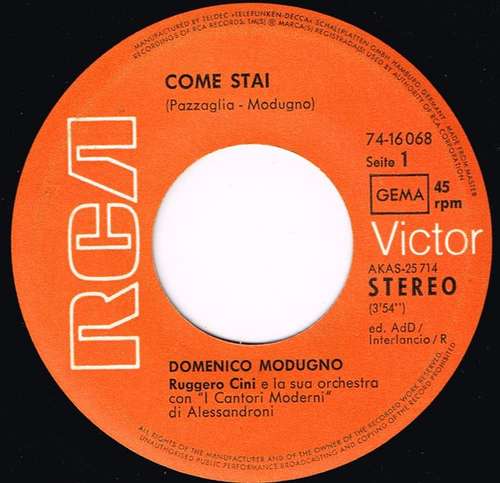 Cover Domenico Modugno - Come Stai / Questa È La Facciata B (7, Single) Schallplatten Ankauf