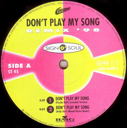 Cover Sign O' Soul - Don't Play My Song (Remix '98) (12) Schallplatten Ankauf
