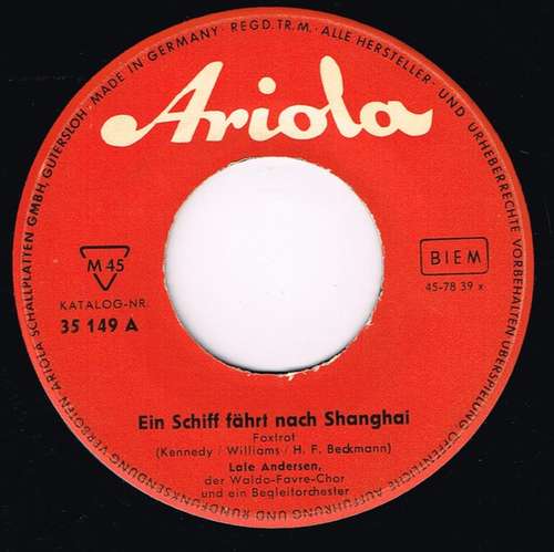 Cover Lale Andersen - Ein Schiff Fährt Nach Shanghai (7, Single) Schallplatten Ankauf