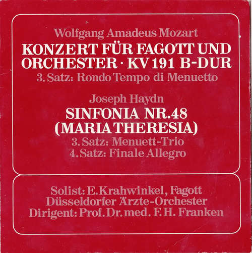 Cover Das Düsseldorfer Ärzte-Orchester - Mozart Fagott KV 191 B-Dur / Haydn Sinfonia Nr. 48 (7, Single) Schallplatten Ankauf