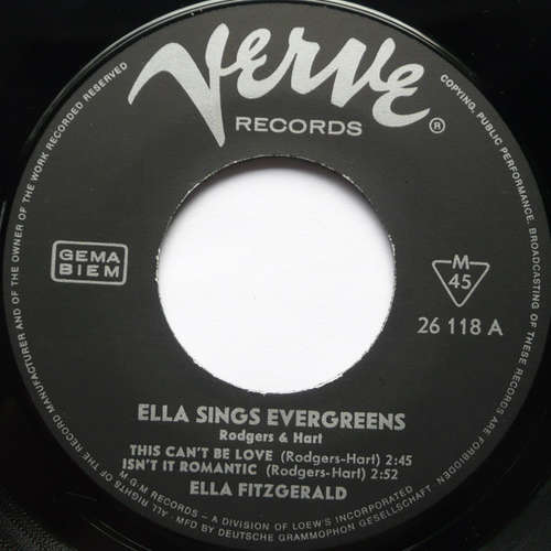 Cover Ella Fitzgerald - Ella Sings Evergreens Rodgers & Hart (7, EP, Mono) Schallplatten Ankauf