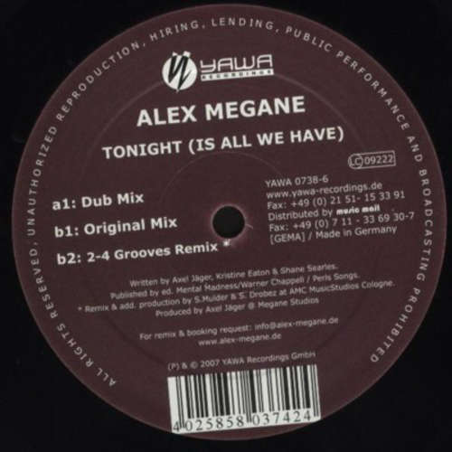 Cover Alex Megane - Tonight (Is All We Have) (12) Schallplatten Ankauf