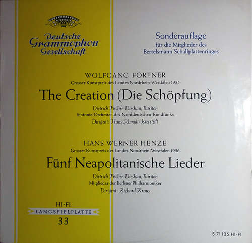 Cover Wolfgang Fortner / Hans Werner Henze - The Creation (Die Schöpfung) / Fünf Neapolitanische Lieder (LP, Club) Schallplatten Ankauf