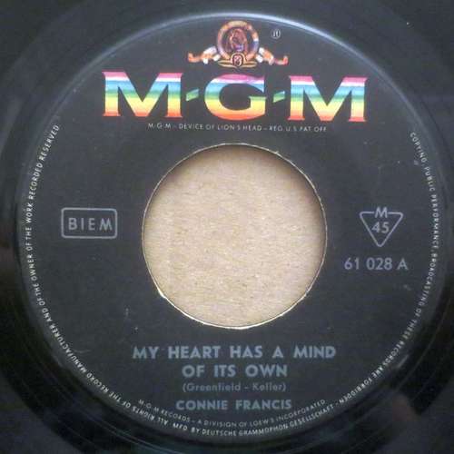 Cover Connie Francis - My Heart Has A Mind Of Its Own (7, Single) Schallplatten Ankauf