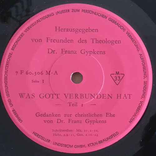 Cover Dr. Franz Gypkens - Was Gott Verbunden Hat - Gedanken Zur Christlichen Ehe von Dr. Franz Gypkens (7) Schallplatten Ankauf