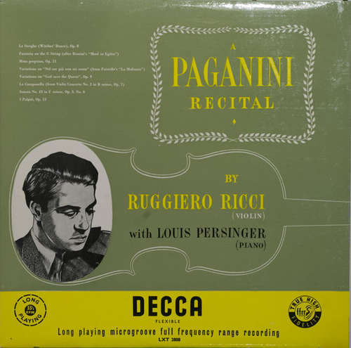 Cover Niccolò Paganini, Ruggiero Ricci, Louis Persinger - A Paganini Recital (LP, Album, Mono) Schallplatten Ankauf