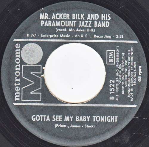Cover Acker Bilk And His Paramount Jazz Band - Gotta See My Baby Tonight / If You Were The Only Girl In The World (7, Single, Mono) Schallplatten Ankauf