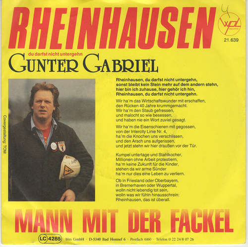 Cover Gunter Gabriel - Rheinhausen Du Darfst Nicht Untergehn (7, Single) Schallplatten Ankauf