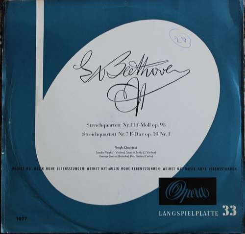 Cover Beethoven*, Vegh-Quartett* - Streichquartett Nr.11 F-Moll Op. 95 / Streichquartett Nr. 7 F-Dur Op. 59 Nr.1  (LP) Schallplatten Ankauf