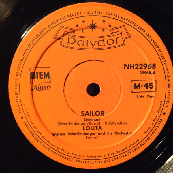 Cover Lolita (3) With W. Scharfenberger & His Orchestra* - Sailor.... (7, Single) Schallplatten Ankauf