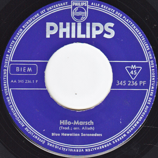 Cover Blue Hawaiian Serenaders / Orchester Rolf Anders - Hilo-Marsch / Leila (7, Single, Mono) Schallplatten Ankauf