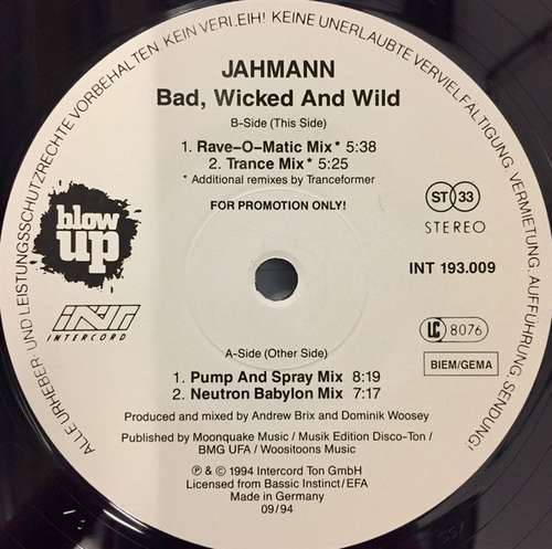 Cover Jahmann* - Bad, Wicked And Wild (12, Promo) Schallplatten Ankauf