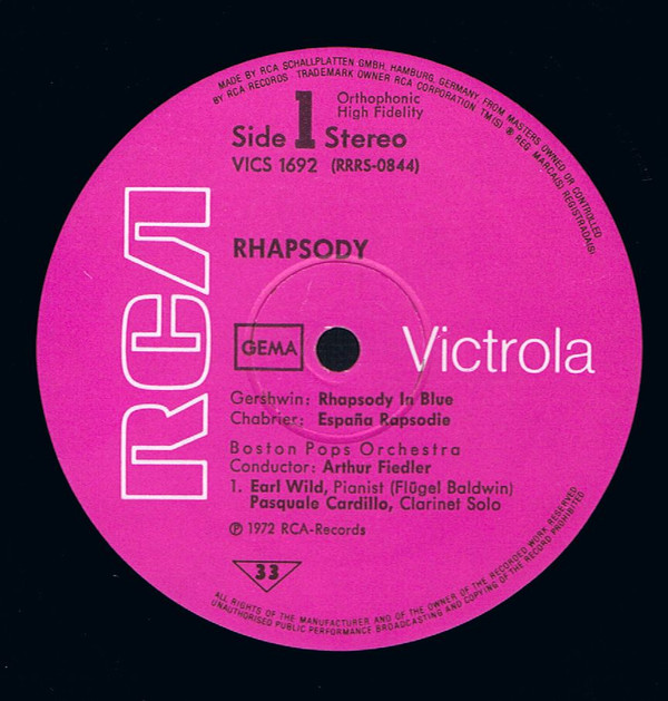 Cover Boston Pops Orchestra* / Arthur Fiedler - Rhapsody In Blue - España Rhapsodie - Rumänische Rhapsodie Nr. 1 - Ungarische Rhapsodie Nr. 6 (LP) Schallplatten Ankauf