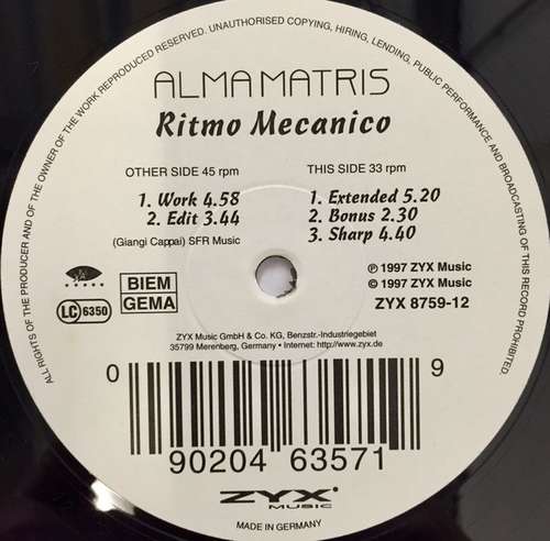 Cover Alma Matris - Ritmo Mecanico (12) Schallplatten Ankauf