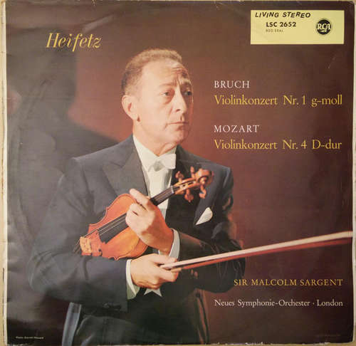 Cover Bruch* / Mozart* - Heifetz*, Sir Malcolm Sargent, Neues Symphonie-Orchester · London* - Violinkonzert Nr. 1 G-moll / Violinkonzert Nr. 4 D-dur (LP) Schallplatten Ankauf