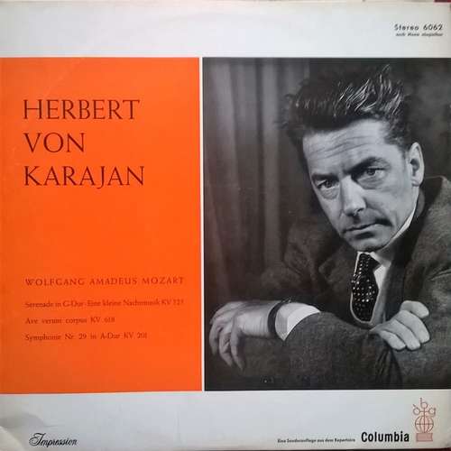 Cover Herbert von Karajan - Wolfgang Amadeus Mozart - Serenade in G-dur (Eine kleine Nachtmusik) KV 525, Ave Verum Corpus KV 618 / Symphonie Nr.29 in A-dur KV 201 (LP, Comp, Club) Schallplatten Ankauf