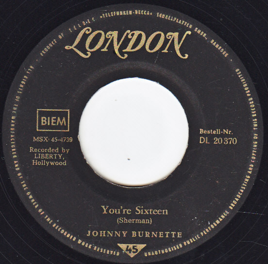 Cover Johnny Burnette - You're Sixteen (7, Single) Schallplatten Ankauf