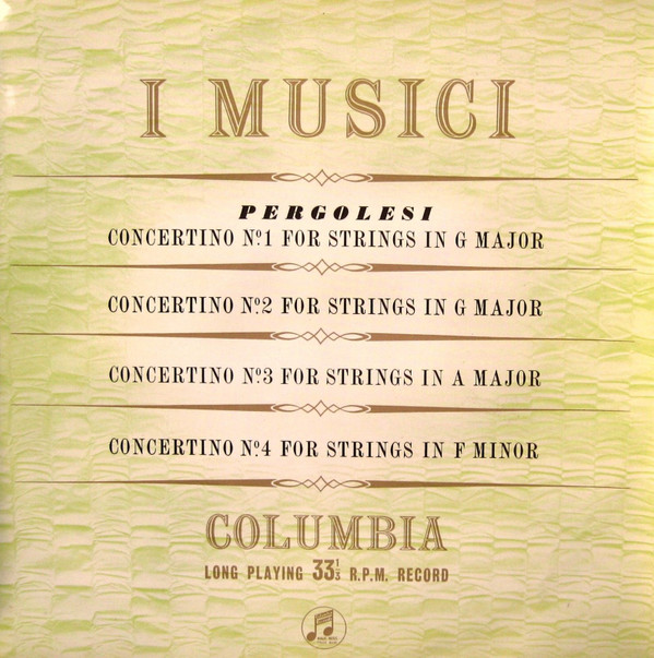 Cover Pergolesi* - I Musici - Concertino N°1 For String In G Major; Concertino N°2 For String In G Major; Concertino N°3 For String In A Major; Concertino N°4 For String In F Minor (LP) Schallplatten Ankauf