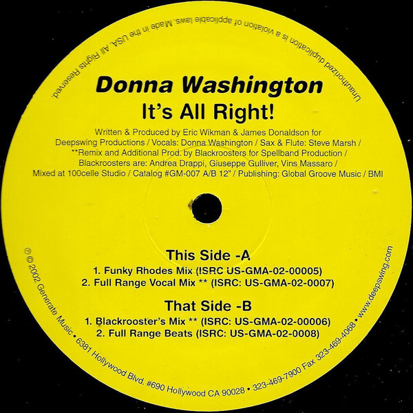 Cover Donna Washington - It's All Right! (12) Schallplatten Ankauf