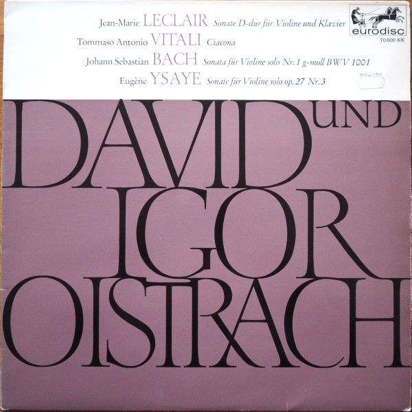 Cover David* und Igor Oistrach - Leclair, Vitali, Bach, Ysaye (LP, Album, Mono) Schallplatten Ankauf